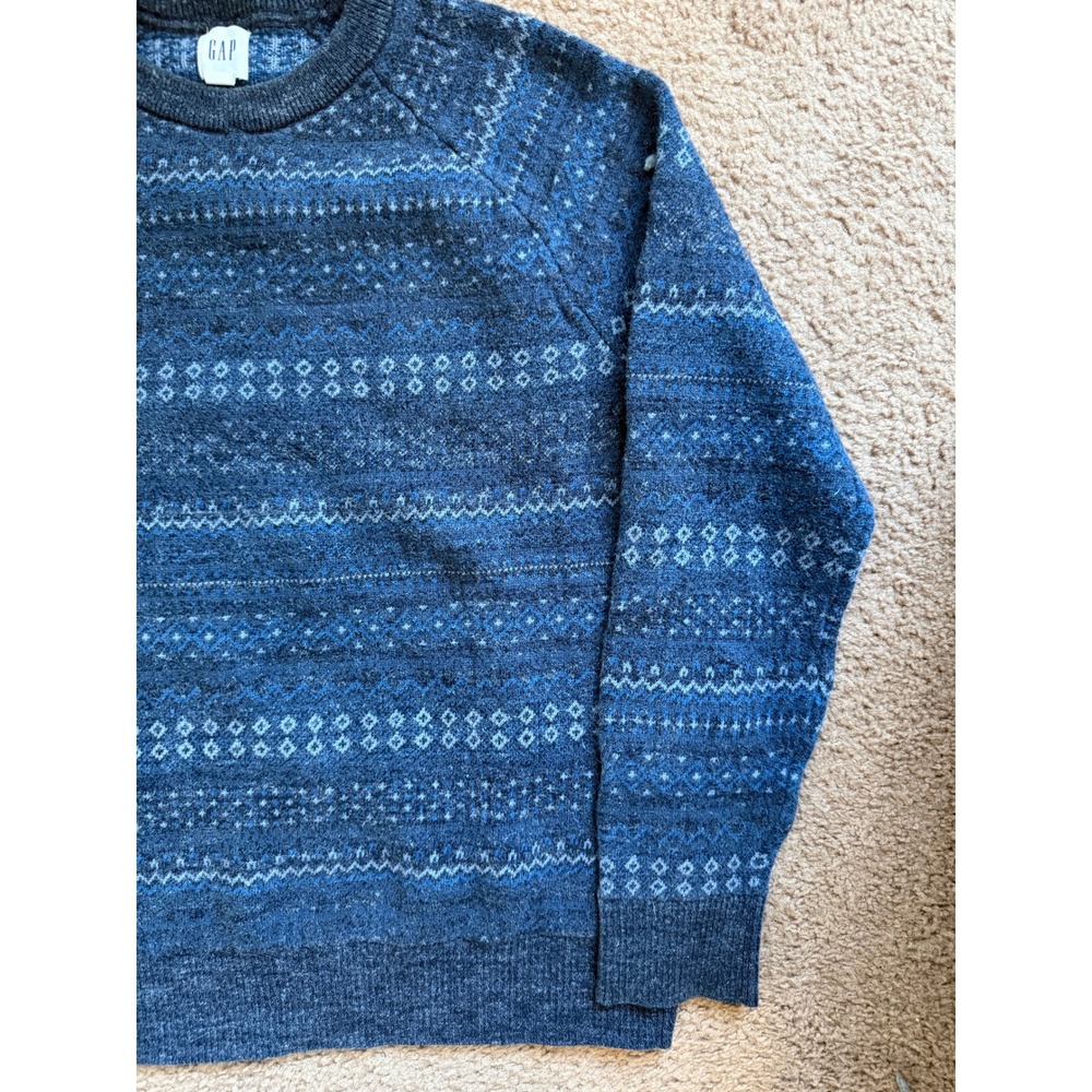 GAP Men Sweater Size M Blue Fair Isle Pattern Crew Neck Raglan Sleeve Y2K - Picture 2 of 7